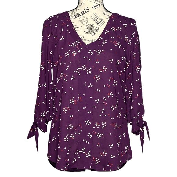 Fortune + Ivy Medium Collyn Mixed Material Blouse - Stitch Fix 3/4 Tie Sleeve - Picture 1 of 12